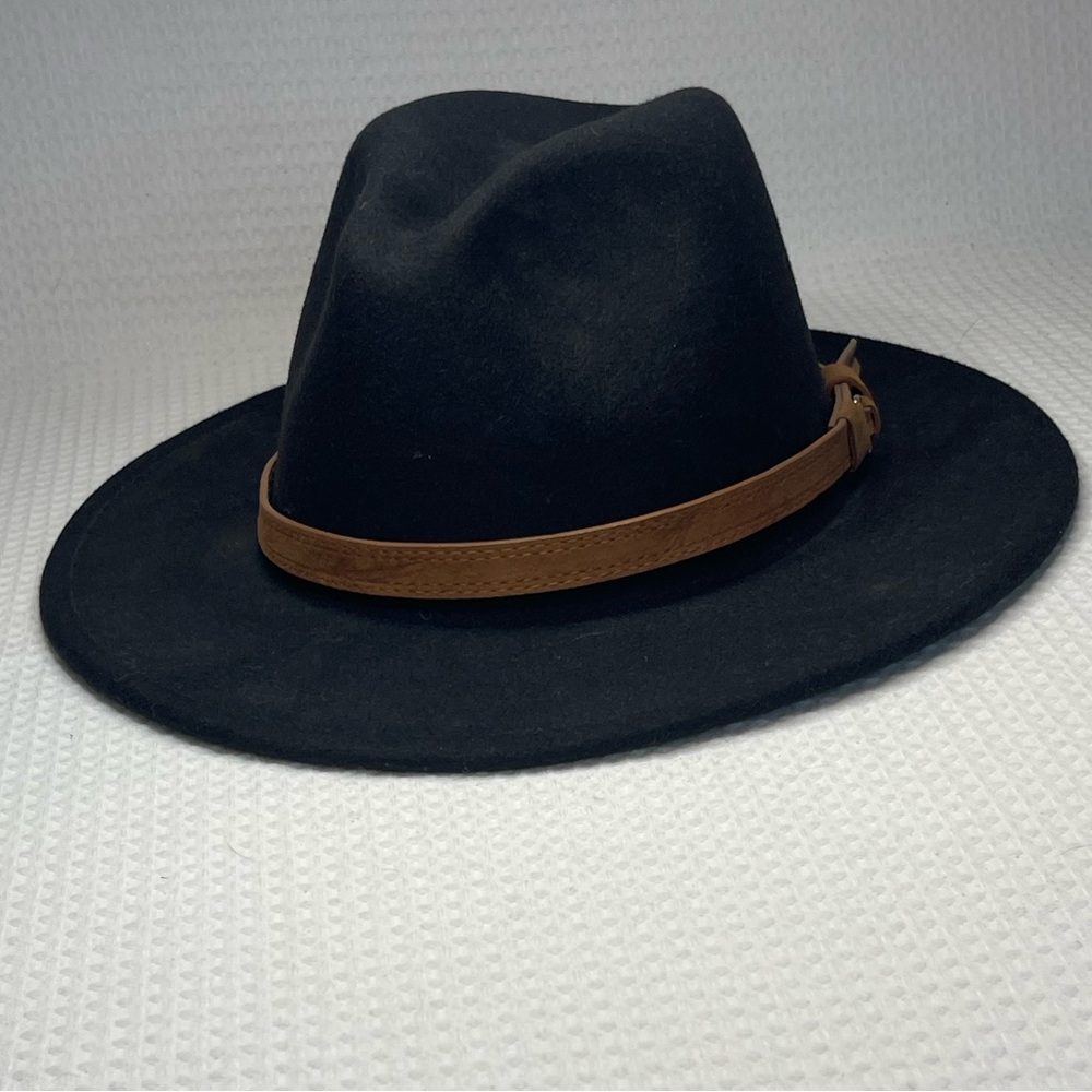 Black hat with brown rim